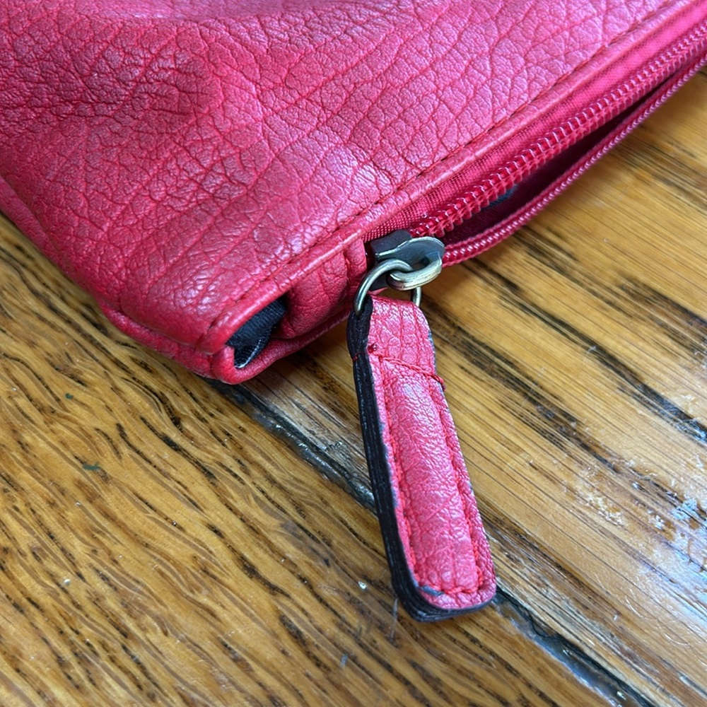 Free People red faux pebble leather travel zip bag. Red. Approximately 11”X14”. - Picture 8 of 12